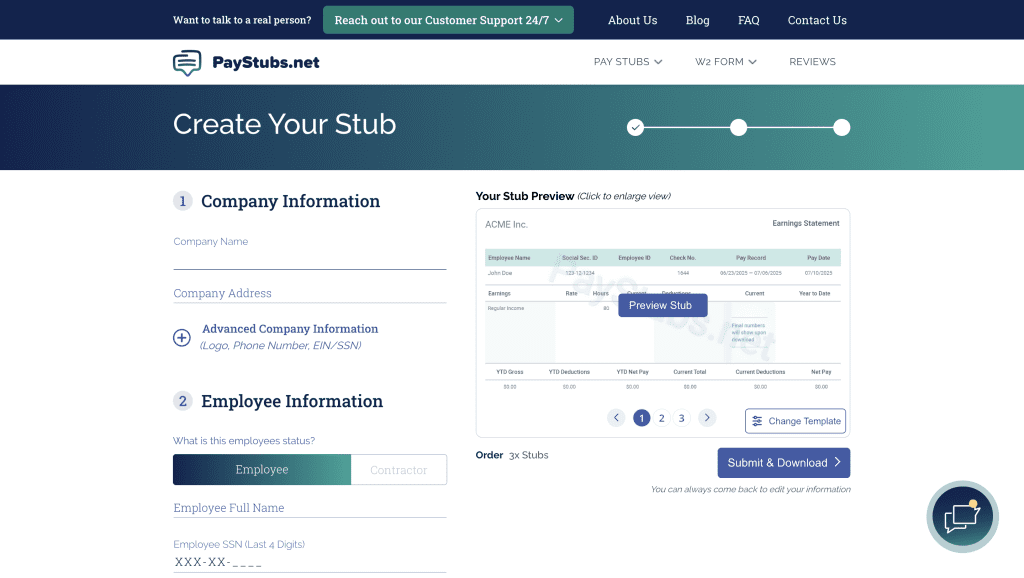 Paystubs.net step by step generator